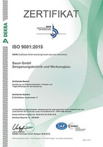 Baum GmbH ISO 9001 Zertifiziert